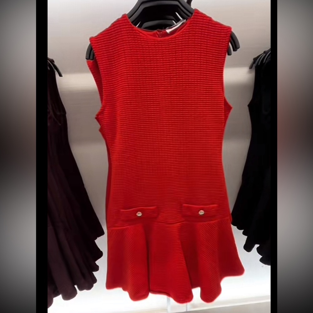 Zara NWT red tweed textured mini dress - Picture 4 of 8